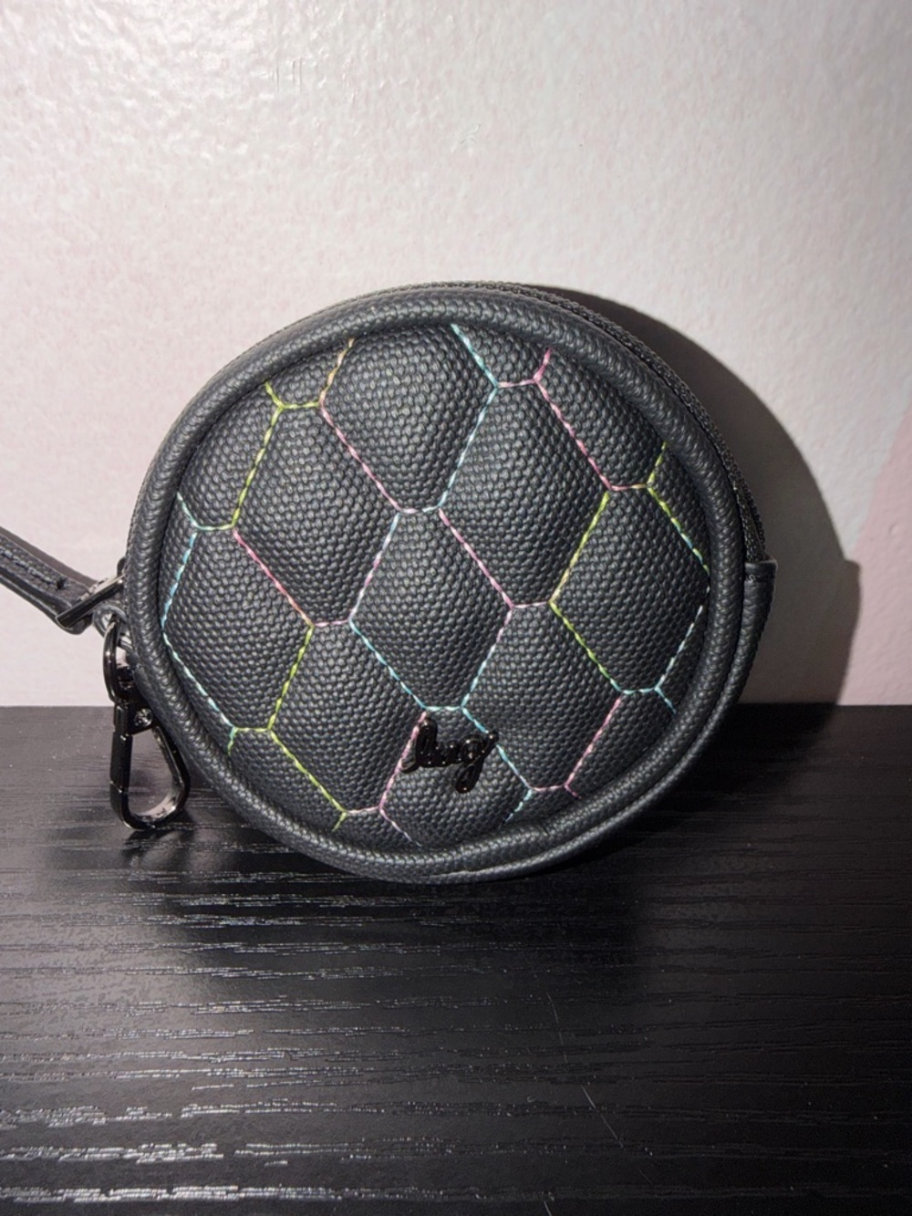 Lug Circle Coin Pouch Matte Luxe NWT Black Icepop Stitch